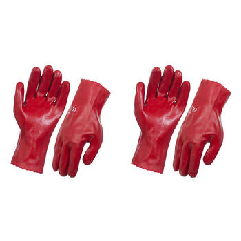 2PK AgBoss 45cm Red Single Dip Liquid Proof PVC Large Glove Size 10 