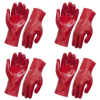 4PK AgBoss 45cm Red Single Dip Liquid Proof PVC Large Glove Size 10 