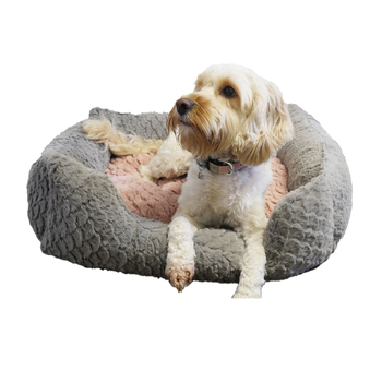 Rosewood 46x36cm Square Dog Pet Bed Sleeping Cushion Plush Small Grey & Pink