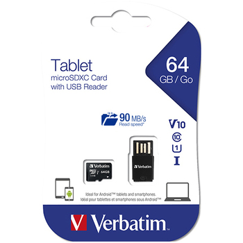 Verbatim 64GB U1 Micro SDXC Card w/ USB Reader For Tablet