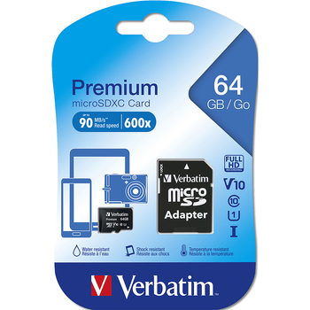Verbatim Micro SDXC 64GB Memory Card Class 10 UHS-I w/ SD Adaptor