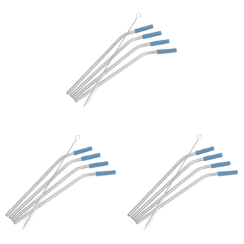 3 x 4pc Wiltshire Stainless Steel Drinking Straws with Silicone Tips