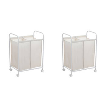 2PK Boxsweden Laundry 2 Section Cart With Wheels 50x33x70cm Assorted