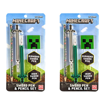 2x 3PK Minecraft Sword Pen & Pencil Set Kids Writing Stationery 3y+