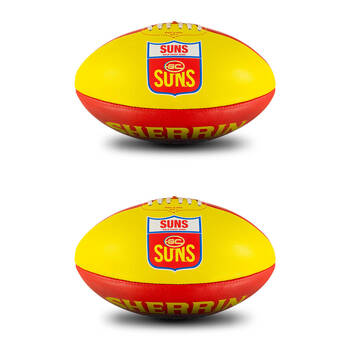 2PK Sherrin AFL Team Leather Football - Gold Coast Suns Size 5 Red & Yellow
