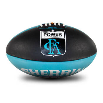 Sherrin AFL Team Leather Football - Port Adelaide Power Size 5 Black & Teal