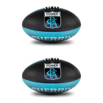 2PK Sherrin AFL Team Leather Football - Port Adelaide Power Size 5 Black & Teal