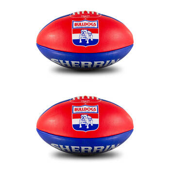 2PK Sherrin AFL Team Leather Football - Western Bulldogs Size 5 Red & Blue
