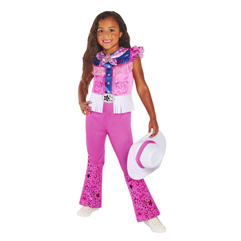 3pc Barbie Cowgirl Jumpsuit/Necktie/Hat Costume Set Kids Size 3-5y Pink