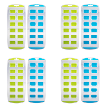 4x 2pc Appetito Easy Release 12 Cube Rectangular Ice Tray Blue/Lime