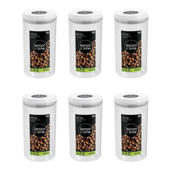 6PK Lemon & Lime Pop-Up Lid Pantry Container Round 950ml 10x10x18.5cm
