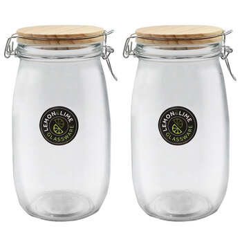 2PK Lemon and Lime 1.5L/21.5cm Glass Clip Jar w/ Wooden Lid - Clear