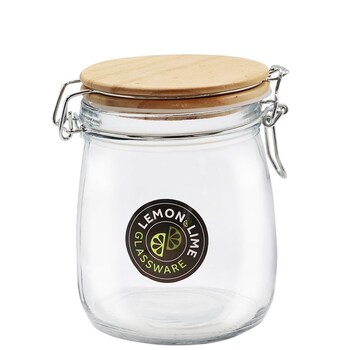Lemon and Lime 730ml/14cm Glass Clip Jar w/ Wooden Lid - Clear