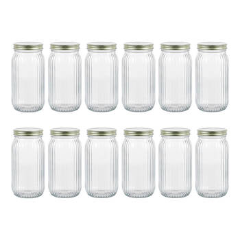 12PK Lemon & Lime Roma Ribbed Conserve Glass Jar with Lid 1L