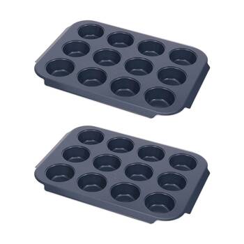 2PK Joseph Joseph Carbon Steel Non-Stick Nest Bake 12 Cup Muffin Pan Tray Blue