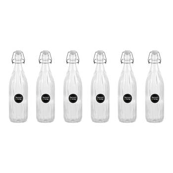 6PK Lemon & Lime Secure Glass Air-Tight Clip Lid Ribbed Bottle 1L