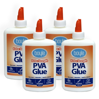 4PK  Boyle Washable PVA Adhesive Clear Glue 225ml
