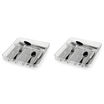 2PK Madesmart Clear Soft Grip 6 Compartment Cutlery Tray 40x33cm Rectangle Grey