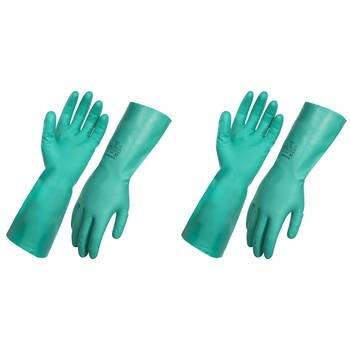 2PK AgBoss Nitrile Heavy Duty Chemical Resistant Glove 45cm Green Size 11