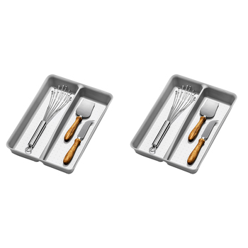 2PK Madesmart Mini Utensil Tray Kitchen Organiser Soft Grey 32x23cm
