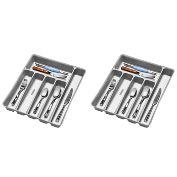 2PK Madesmart 6 Compartment Cutlery Tray 39x33cm Soft Grey Rectangle