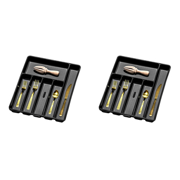 2PK Madesmart 6 Compartment Cutlery Tray Rectangle 41x33cm Carbon