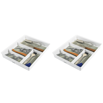 2PK Madesmart Gadget Tray Kitchen Drawer Organiser Rectangular 37x31cm White