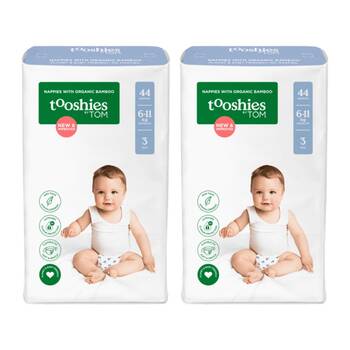 2PK 44pc Tooshies Organic Bamboo Crawler Unisex Nappies Diapers 6-11kg Size 3