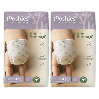 2PK 36pc Tooshies Organic Bamboo Unisex Toddler Nappies 10-13kg Size 4