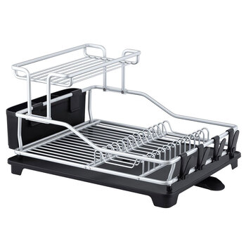 D.Line Pinnacle 52cm Aluminium 2-Tier Dish Rack w/ Drain - Black