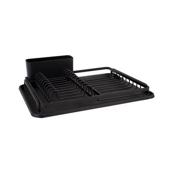D.line Aluminium Dish Rack w/ Draining Board Drying Organiser - Black
