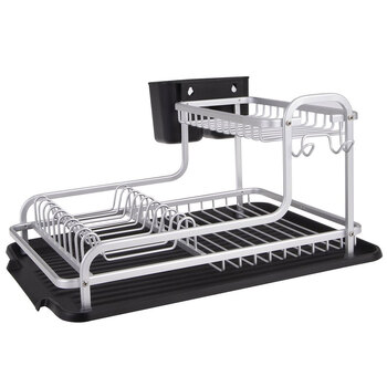 D.Line 2-Tier Aluminium 40cm Dish Rack w/ Draining Board - Black