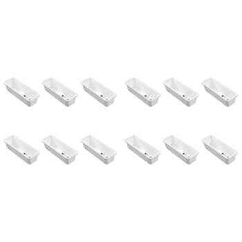 12PK Boxsweden Adjustable Drawer Tote Organiser Sleek Tray 25-38x9x7cm White