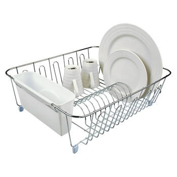 D.line Chrome/PVC Large Dish Drainer w/ Caddy - White