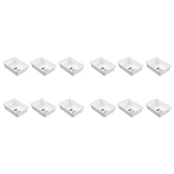 12PK Boxsweden Adjustable Drawer Tote Organiser Sleek Tray 25-38x18x7cm White