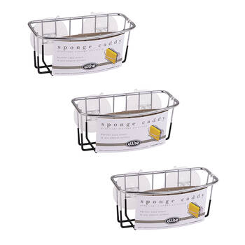 3PK D.line Chrome/Pvc Wall Mount  Sponge Caddy w/ Suction Cups - Black