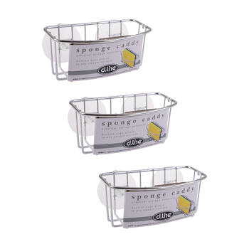 3PK D.line Chrome/Pvc Wall Mount Sponge Caddy w/ Suction Cups - White