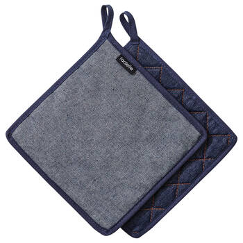 2pc Ladelle Cotton Pot Holders Kitchen Cooking 19x24cm - Denim Blue