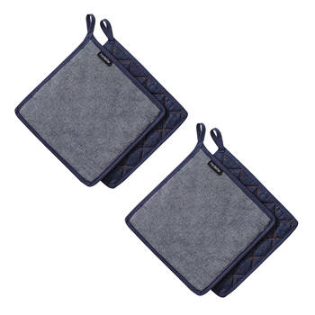2x 2pc Ladelle Cotton Pot Holders Kitchen Cooking 19x24cm - Denim Blue