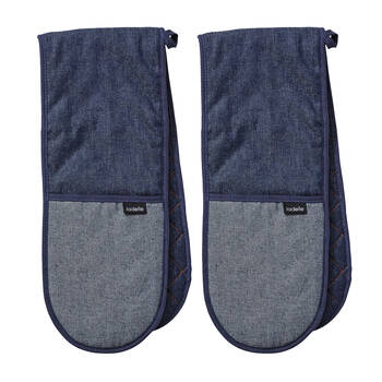2PK Ladelle Double Oven Mitt Kitchen Cooking 17x89cm - Denim Blue
