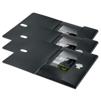 3PK Leitz PP Recycled 3-Flap A4 Document Folder - Black