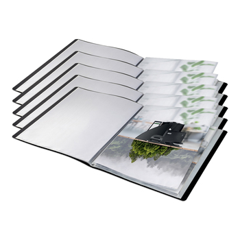 5PK Leitz PP Recycle A4 Non-Refillable 20-Pocket Display Book - Black