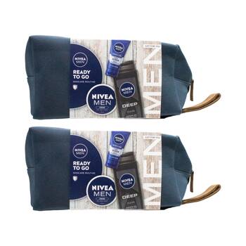 2x 3PK Nivea Mens Ready to Go Skincare Gift Bag w/Shower Gel Face Scrub Creme