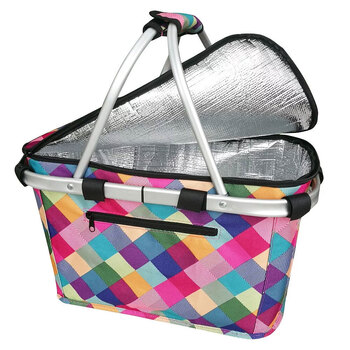 Sachi 47x28cm Insulated Carry Basket w/ Lid - Harlequin