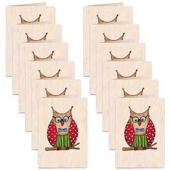 12PK Cozywood Wooden Greeting Gift Card 11x16cm - Owlet