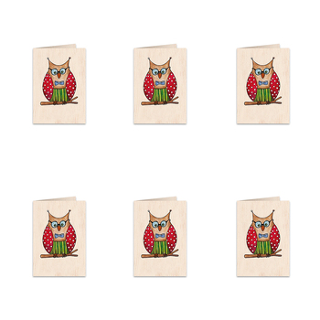 6PK Cozywood Wooden Greeting Gift Card 11x16cm - Owlet