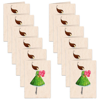 12PK Cozywood Wooden Greeting Gift Card 11x16cm - Flowers