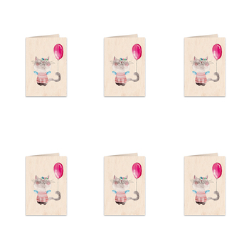 6PK Cozywood Wooden Greeting Card 11x16cm - Pussycat and the Balloon
