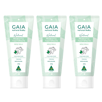 3PK Gaia Natural Baby Mild Mint Probiotic Toothpaste 50g 6m+