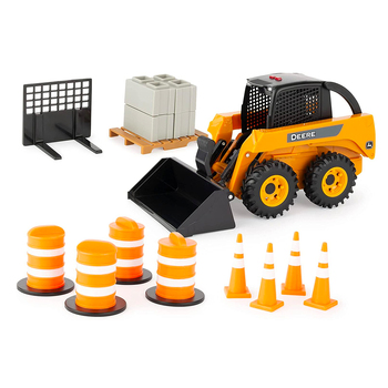 John Deere 1:16 SkidSteer w/Accessories Cones & Bar Kids Set 3y+